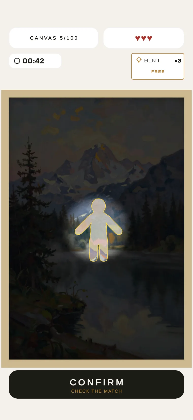 A dark canvas round lit around the figure