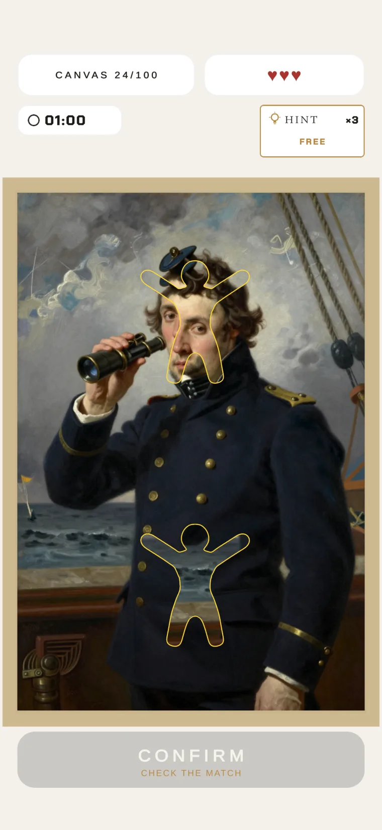 A camouflaged figure aligned with the painting